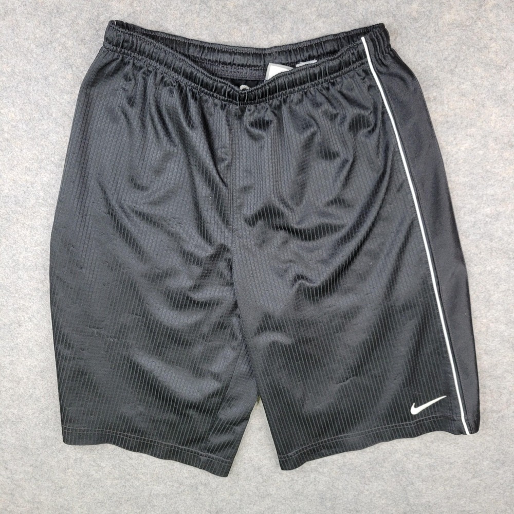 Nike Shorts Boys Large Black Mesh Pinstripe Athletic Elastic Waist Drawstring